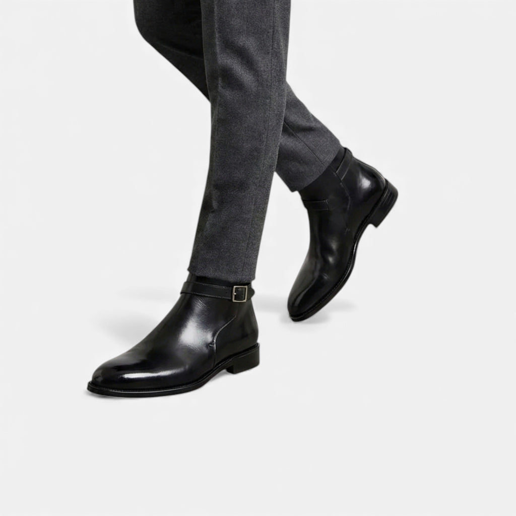 Milvaly | Men’s Leather Jodhpur Boots – Slip-On Black Elegance