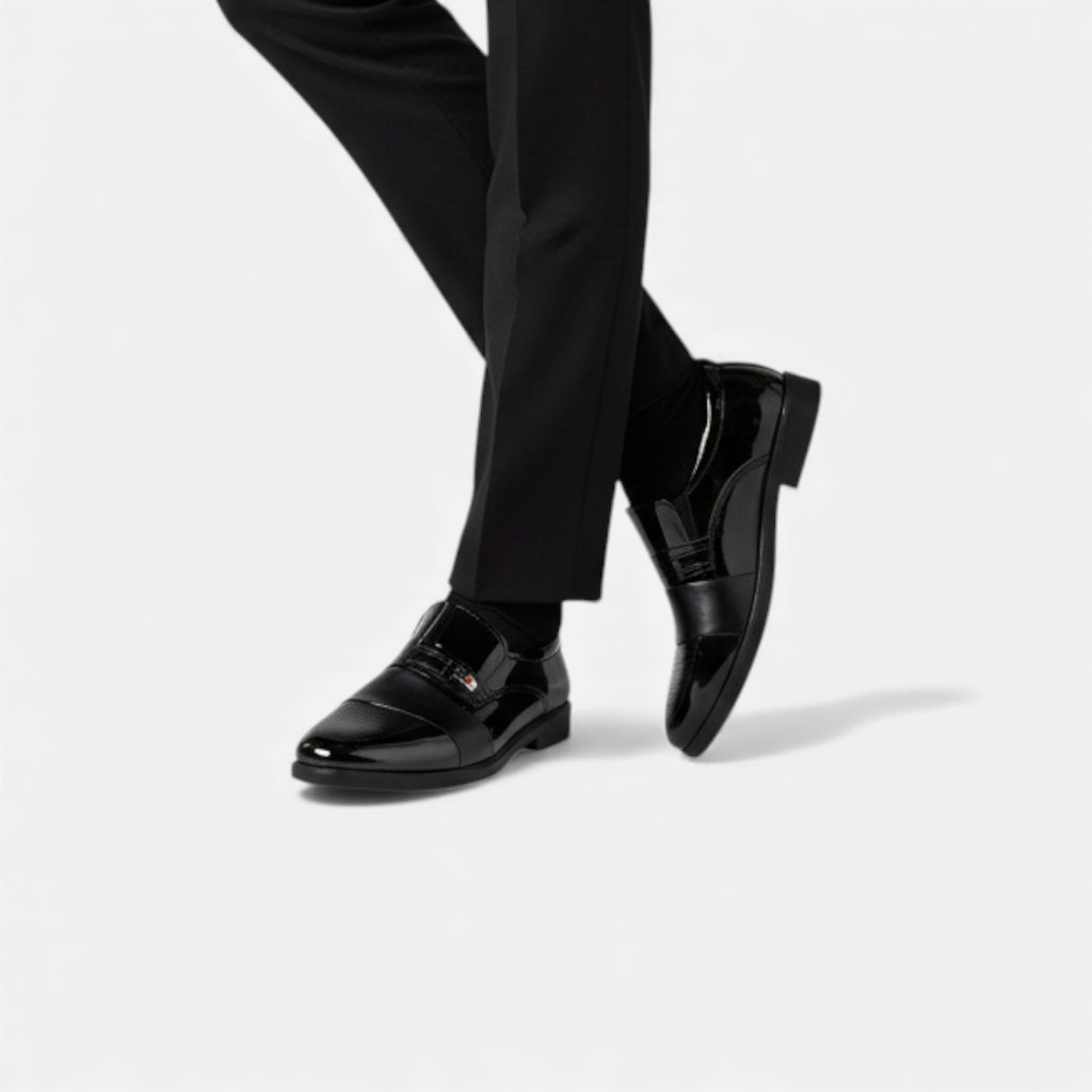 Milvaly | Men’s Slip-On Loafers – Glossy Black Elegance