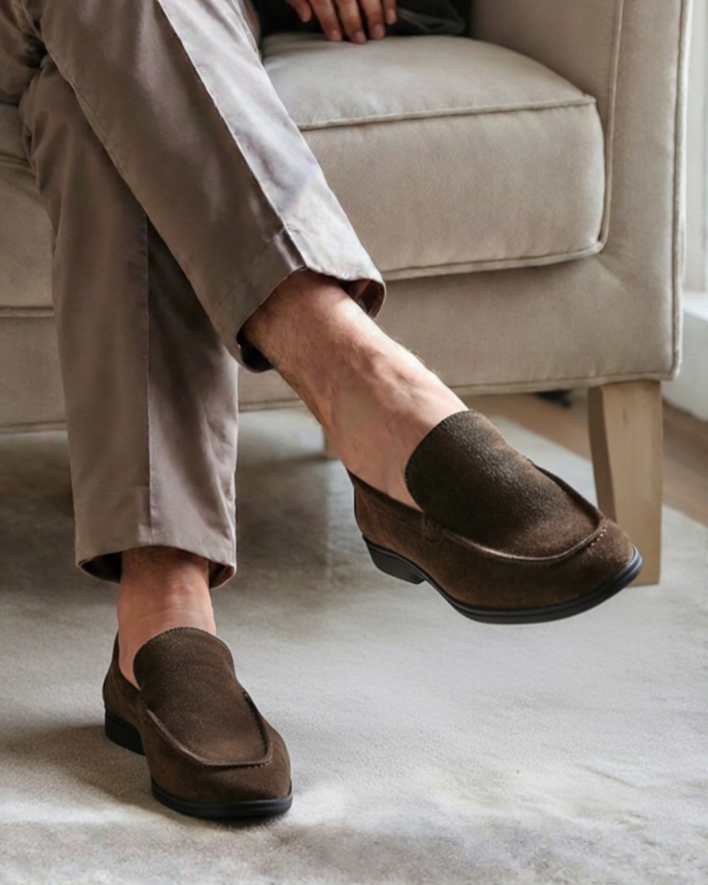 Luxury Suede Loafers with Black Soles